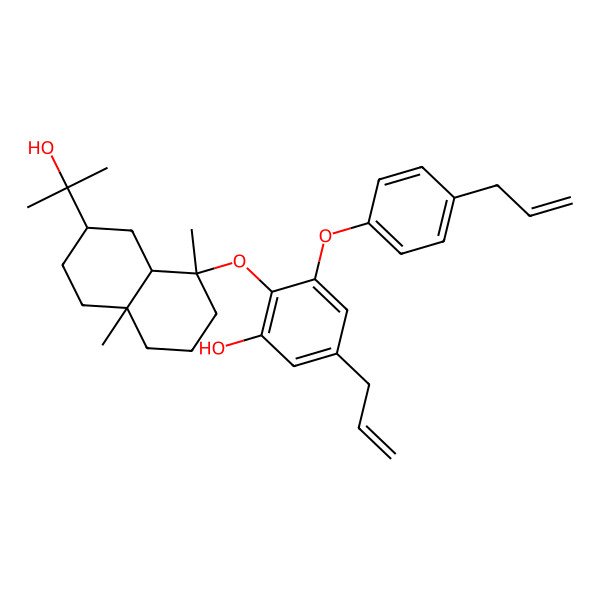 2D Structure of 2-[[7-(2-Hydroxypropan-2-yl)-1,4a-dimethyl-2,3,4,5,6,7,8,8a-octahydronaphthalen-1-yl]oxy]-5-prop-2-enyl-3-(4-prop-2-enylphenoxy)phenol
