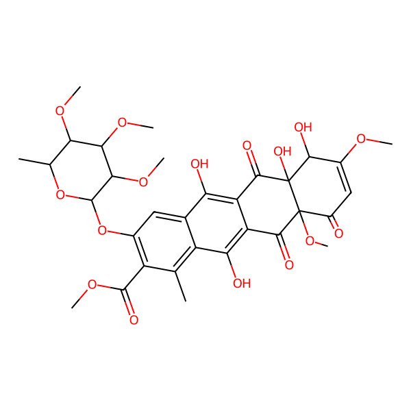 2D Structure of methyl 5,6a,7,12-tetrahydroxy-8,10a-dimethoxy-1-methyl-6,10,11-trioxo-3-(3,4,5-trimethoxy-6-methyloxan-2-yl)oxy-7H-tetracene-2-carboxylate
