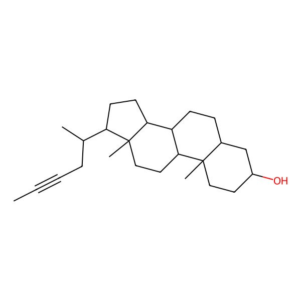 2D Structure of 17-hex-4-yn-2-yl-10,13-dimethyl-2,3,4,5,6,7,8,9,11,12,14,15,16,17-tetradecahydro-1H-cyclopenta[a]phenanthren-3-ol
