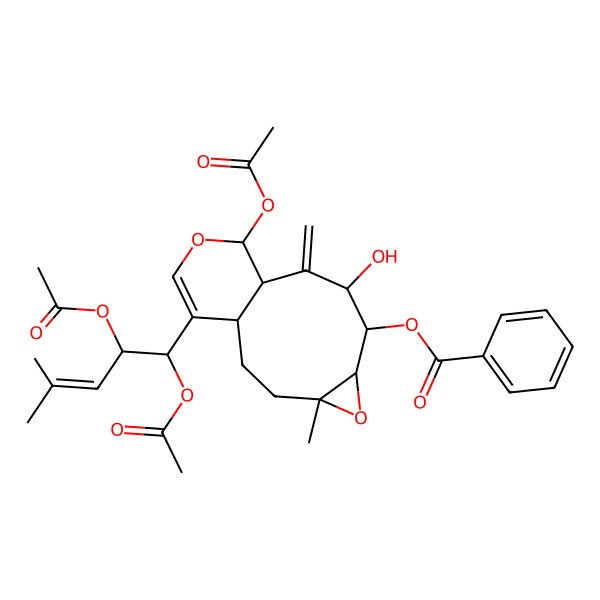 2D Structure of [11-Acetyloxy-14-(1,2-diacetyloxy-4-methylpent-3-enyl)-8-hydroxy-4-methyl-9-methylidene-5,12-dioxatricyclo[8.4.0.04,6]tetradec-13-en-7-yl] benzoate