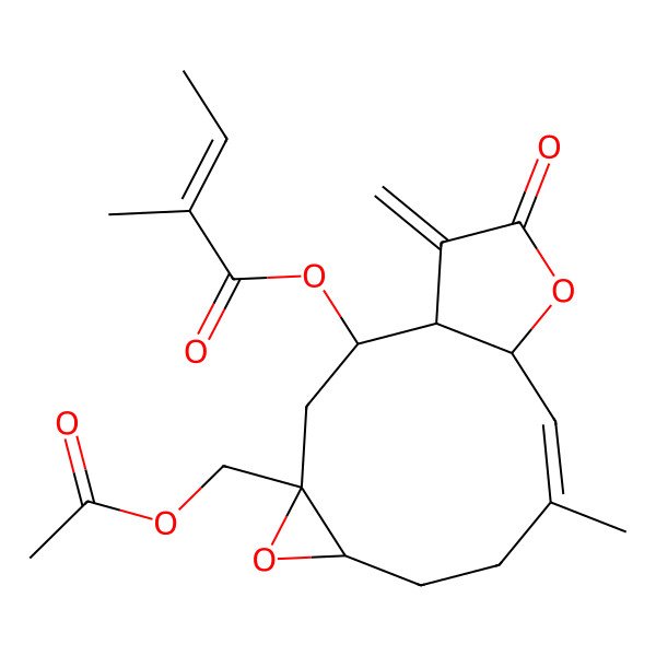 2D Structure of [(1R,2R,4S,6S,9E,11R)-4-(acetyloxymethyl)-9-methyl-14-methylidene-13-oxo-5,12-dioxatricyclo[9.3.0.04,6]tetradec-9-en-2-yl] (Z)-2-methylbut-2-enoate