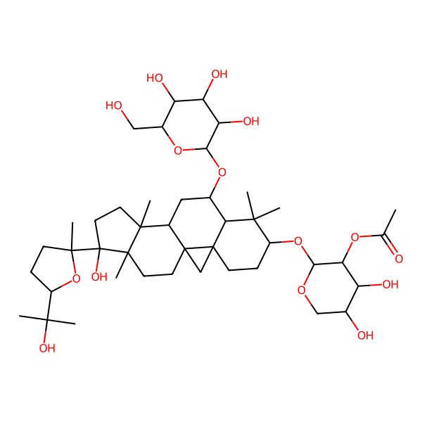 2D Structure of [4,5-Dihydroxy-2-[[15-hydroxy-15-[5-(2-hydroxypropan-2-yl)-2-methyloxolan-2-yl]-7,7,12,16-tetramethyl-9-[3,4,5-trihydroxy-6-(hydroxymethyl)oxan-2-yl]oxy-6-pentacyclo[9.7.0.01,3.03,8.012,16]octadecanyl]oxy]oxan-3-yl] acetate