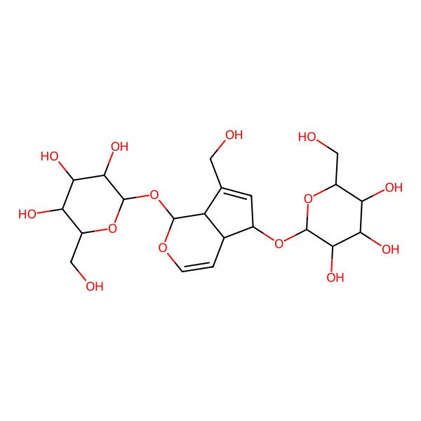 2D Structure of (2R,3R,4R,5S,6R)-2-[[(1S,4aR,5S,7aS)-7-(hydroxymethyl)-1-[(2S,3R,4S,5S,6R)-3,4,5-trihydroxy-6-(hydroxymethyl)oxan-2-yl]oxy-1,4a,5,7a-tetrahydrocyclopenta[c]pyran-5-yl]oxy]-6-(hydroxymethyl)oxane-3,4,5-triol