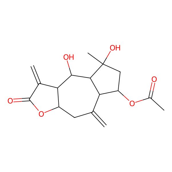 2D Structure of [(3aR,5aS,6S,8R,8aS,9S,9aS)-8,9-dihydroxy-8-methyl-1,5-dimethylidene-2-oxo-3a,4,5a,6,7,8a,9,9a-octahydroazuleno[6,5-b]furan-6-yl] acetate