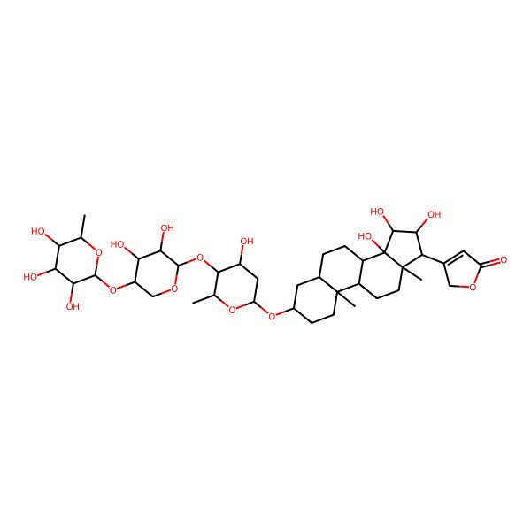 2D Structure of 3-[(3S,5S,8R,9S,10S,13R,14S,15R,16S,17R)-3-[(2R,4S,5S,6R)-5-[(2S,3R,4R,5R)-3,4-dihydroxy-5-[(2S,3R,4R,5R,6S)-3,4,5-trihydroxy-6-methyloxan-2-yl]oxyoxan-2-yl]oxy-4-hydroxy-6-methyloxan-2-yl]oxy-14,15,16-trihydroxy-10,13-dimethyl-1,2,3,4,5,6,7,8,9,11,12,15,16,17-tetradecahydrocyclopenta[a]phenanthren-17-yl]-2H-furan-5-one