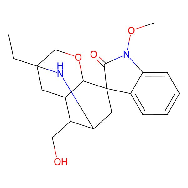 2D Structure of 1-Ethyl-8-(hydroxymethyl)-1'-methoxyspiro[3-oxa-11-azatricyclo[5.3.1.04,9]undecane-5,3'-indole]-2'-one