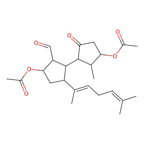 2D Structure of [3-(3-Acetyloxy-2-methyl-5-oxocyclopentyl)-2-formyl-4-(6-methylhepta-2,5-dien-2-yl)cyclopentyl] acetate