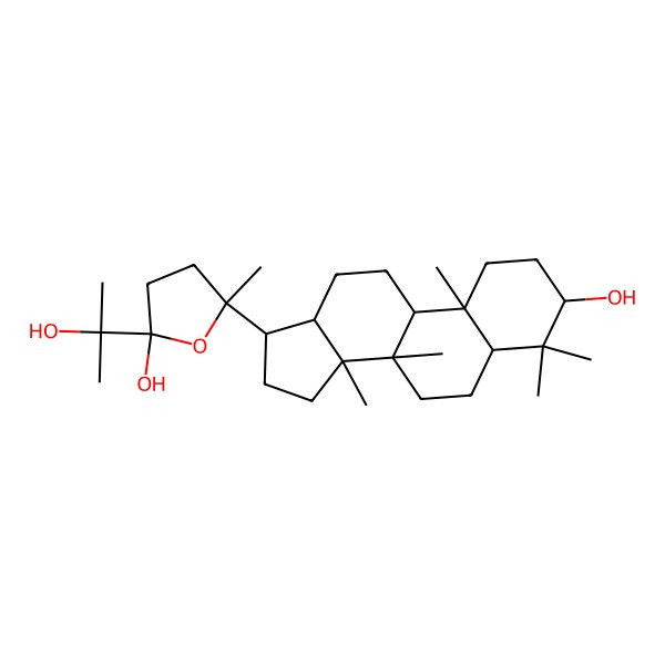 2D Structure of (5S)-5-[(3R,5R,8R,9R,10R,13R,14R,17S)-3-hydroxy-4,4,8,10,14-pentamethyl-2,3,5,6,7,9,11,12,13,15,16,17-dodecahydro-1H-cyclopenta[a]phenanthren-17-yl]-2-(2-hydroxypropan-2-yl)-5-methyloxolan-2-ol