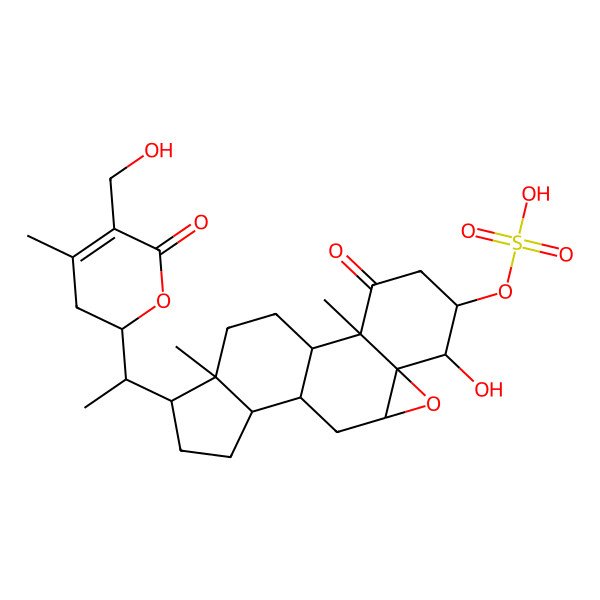 2D Structure of [(2R,6S,7R,9R,16S)-6-hydroxy-15-[(1R)-1-[5-(hydroxymethyl)-4-methyl-6-oxo-2,3-dihydropyran-2-yl]ethyl]-2,16-dimethyl-3-oxo-8-oxapentacyclo[9.7.0.02,7.07,9.012,16]octadecan-5-yl] hydrogen sulfate