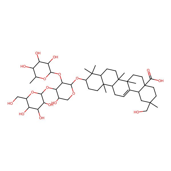 2D Structure of 2-(Hydroxymethyl)-10-[5-hydroxy-4-[3,4,5-trihydroxy-6-(hydroxymethyl)oxan-2-yl]oxy-3-(3,4,5-trihydroxy-6-methyloxan-2-yl)oxyoxan-2-yl]oxy-2,6a,6b,9,9,12a-hexamethyl-1,3,4,5,6,6a,7,8,8a,10,11,12,13,14b-tetradecahydropicene-4a-carboxylic acid
