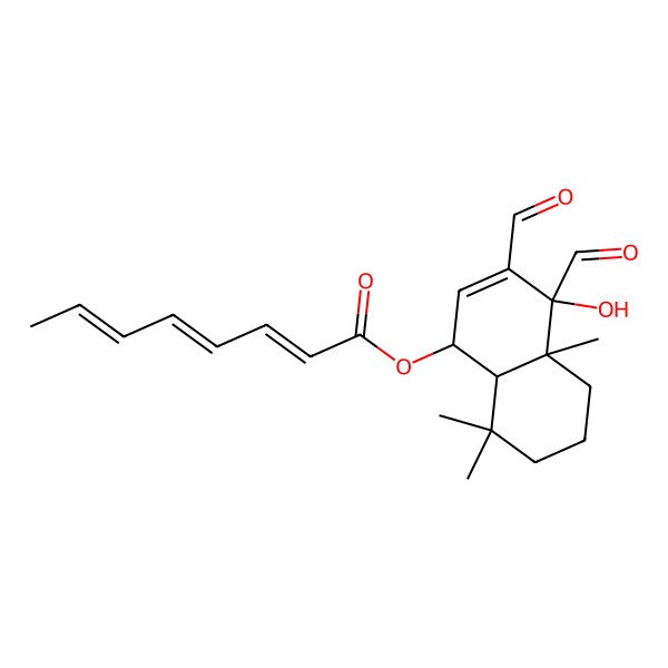 2D Structure of [(1R,4R,4aR,8aR)-3,4-diformyl-4-hydroxy-4a,8,8-trimethyl-5,6,7,8a-tetrahydro-1H-naphthalen-1-yl] (2E,4E,6E)-octa-2,4,6-trienoate