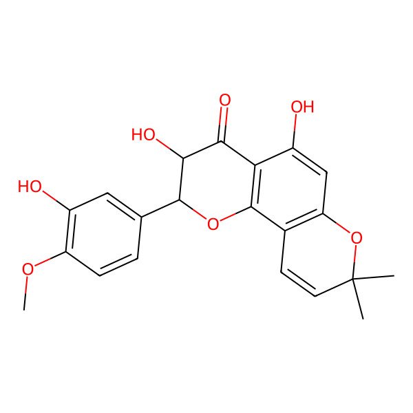 2D Structure of (2R,3R)-3,5-dihydroxy-2-(3-hydroxy-4-methoxyphenyl)-8,8-dimethyl-2,3-dihydropyrano[2,3-h]chromen-4-one