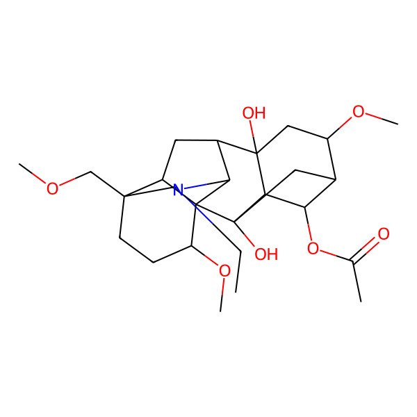 2D Structure of [(1R,2S,3R,4S,5R,6S,8S,9S,10R,13S,16S,17R)-11-ethyl-2,8-dihydroxy-6,16-dimethoxy-13-(methoxymethyl)-11-azahexacyclo[7.7.2.12,5.01,10.03,8.013,17]nonadecan-4-yl] acetate