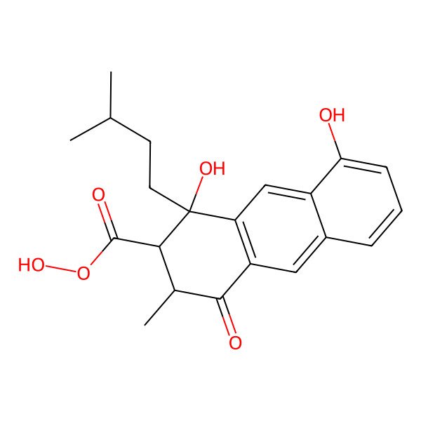 2D Structure of (1S,2S,3S)-1,8-Dihydroxy-3-methyl-1-(3-methylbutyl)-4-oxo-2,3-dihydroa nthracene-2-carboperoxoic acid