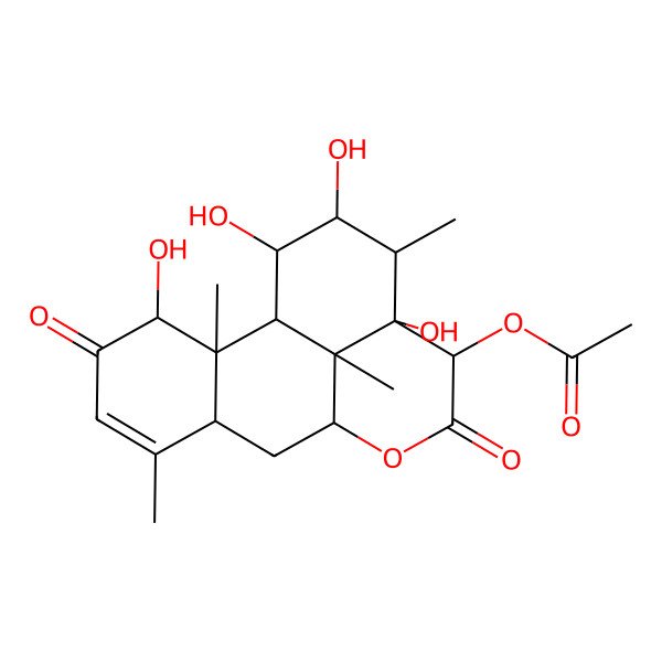 2D Structure of (3,13,15,16-Tetrahydroxy-2,6,14,17-tetramethyl-4,11-dioxo-10-oxatetracyclo[7.7.1.02,7.013,17]heptadec-5-en-12-yl) acetate