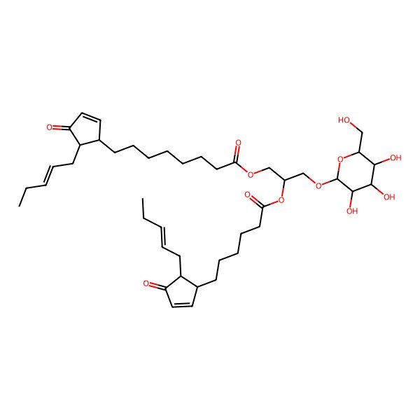 2D Structure of [(2S)-2-[6-[(1R,5R)-4-oxo-5-pent-2-enylcyclopent-2-en-1-yl]hexanoyloxy]-3-[(2R,3R,4S,5R,6R)-3,4,5-trihydroxy-6-(hydroxymethyl)oxan-2-yl]oxypropyl] 8-[(1R,5R)-4-oxo-5-pent-2-enylcyclopent-2-en-1-yl]octanoate