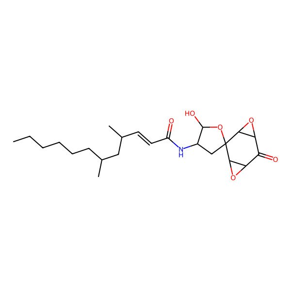 2D Structure of N-(2'-hydroxy-6-oxospiro[4,8-dioxatricyclo[5.1.0.03,5]octane-2,5'-oxolane]-3'-yl)-4,6-dimethyldodec-2-enamide