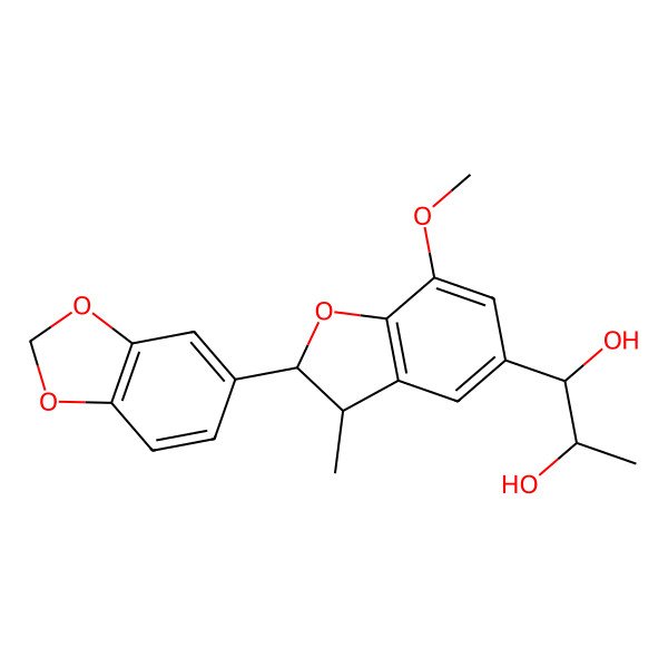 2D Structure of 1-[(2S,3S)-2-(1,3-benzodioxol-5-yl)-7-methoxy-3-methyl-2,3-dihydro-1-benzofuran-5-yl]propane-1,2-diol