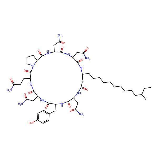 2D Structure of cyclo[DL-Asn-DL-Asn-bAla(3-tridecyl(11-Me))-DL-Asn-DL-Tyr-DL-Asn-DL-Gln-DL-Pro]