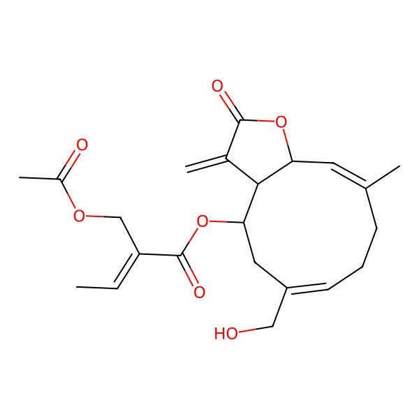 2D Structure of [6-(Hydroxymethyl)-10-methyl-3-methylidene-2-oxo-3a,4,5,8,9,11a-hexahydrocyclodeca[b]furan-4-yl] 2-(acetyloxymethyl)but-2-enoate