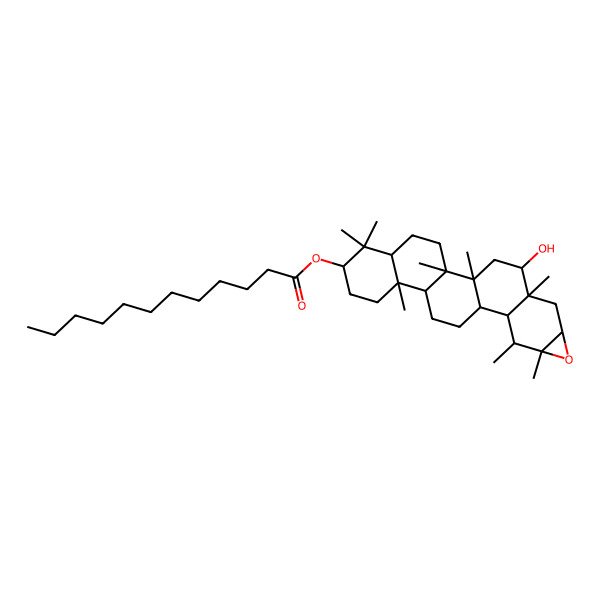 2D Structure of (22-Hydroxy-1,2,6,6,10,16,17,21-octamethyl-18-oxahexacyclo[12.9.0.02,11.05,10.015,21.017,19]tricosan-7-yl) dodecanoate
