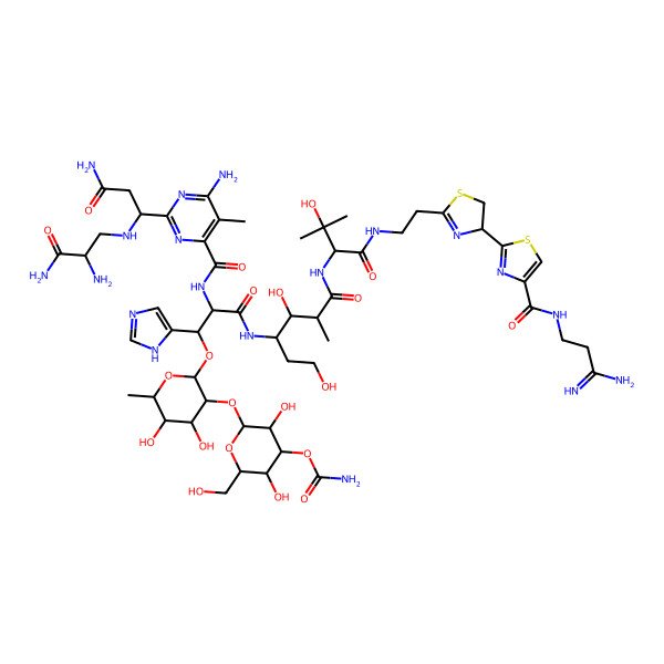 2D Structure of [(2R,3R,4S,5R,6R)-2-[(2S,3S,4S,5S,6S)-2-[(1R,2S)-2-[[6-amino-2-[(1S)-3-amino-1-[[(2S)-2,3-diamino-3-oxopropyl]amino]-3-oxopropyl]-5-methylpyrimidine-4-carbonyl]amino]-3-[[(3R,4S,5S)-6-[[(2S)-1-[2-[(4R)-4-[4-[(3-amino-3-iminopropyl)carbamoyl]-1,3-thiazol-2-yl]-4,5-dihydro-1,3-thiazol-2-yl]ethylamino]-3-hydroxy-3-methyl-1-oxobutan-2-yl]amino]-1,4-dihydroxy-5-methyl-6-oxohexan-3-yl]amino]-1-(1H-imidazol-5-yl)-3-oxopropoxy]-4,5-dihydroxy-6-methyloxan-3-yl]oxy-3,5-dihydroxy-6-(hydroxymethyl)oxan-4-yl] carbamate