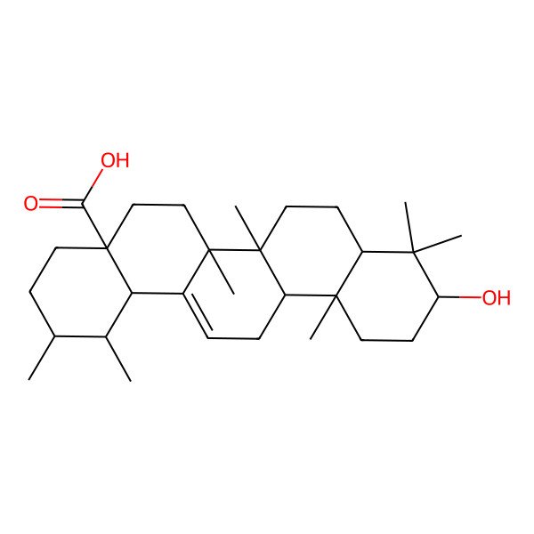 2D Structure of (1S,2S,4aS,6aR,6aS,6bR,8aS,10S,12aR,14bR)-10-hydroxy-1,2,6a,6b,9,9,12a-heptamethyl-2,3,4,5,6,6a,7,8,8a,10,11,12,13,14b-tetradecahydro-1H-picene-4a-carboxylic acid