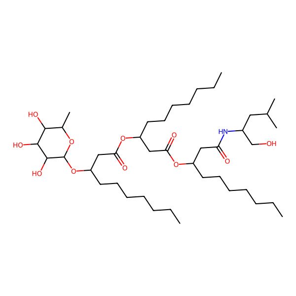 2D Structure of [1-[1-[(1-Hydroxy-4-methylpentan-2-yl)amino]-1-oxodecan-3-yl]oxy-1-oxodecan-3-yl] 3-(3,4,5-trihydroxy-6-methyloxan-2-yl)oxydecanoate