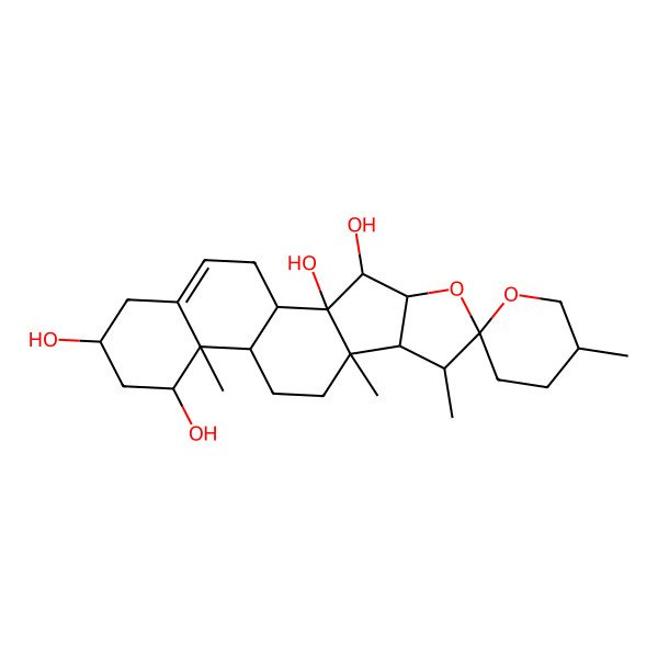 2D Structure of (1R,2R,3S,4R,5'R,6R,7S,8R,9R,12S,13R,14R,16R)-5',7,9,13-tetramethylspiro[5-oxapentacyclo[10.8.0.02,9.04,8.013,18]icos-18-ene-6,2'-oxane]-2,3,14,16-tetrol