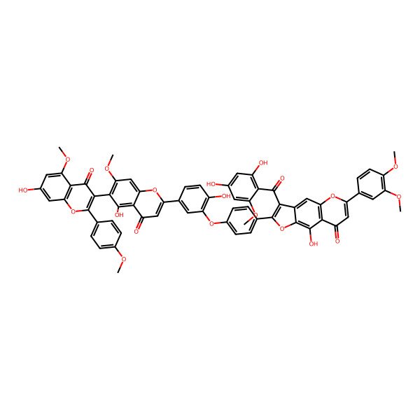 2D Structure of 3-(2,4-Dihydroxy-6-methoxybenzoyl)-6-(3,4-dimethoxyphenyl)-9-hydroxy-2-[4-[2-hydroxy-5-[5-hydroxy-6-[7-hydroxy-5-methoxy-2-(4-methoxyphenyl)-4-oxochromen-3-yl]-7-methoxy-4-oxochromen-2-yl]phenoxy]phenyl]furo[2,3-g]chromen-8-one
