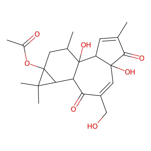 2D Structure of [1,6-Dihydroxy-8-(hydroxymethyl)-4,12,12,15-tetramethyl-5,9-dioxo-13-tetracyclo[8.5.0.02,6.011,13]pentadeca-3,7-dienyl] acetate