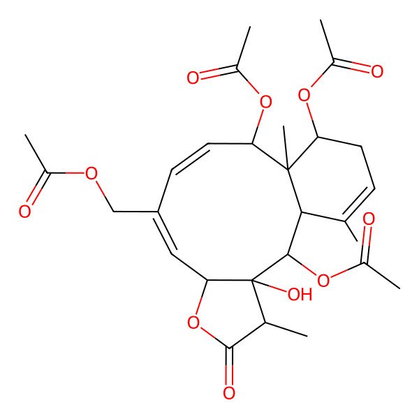 2D Structure of [(1S,2S,3S,4R,7S,8E,10E,12S,13R,14S)-2,12,14-triacetyloxy-3-hydroxy-4,13,17-trimethyl-5-oxo-6-oxatricyclo[11.4.0.03,7]heptadeca-8,10,16-trien-9-yl]methyl acetate