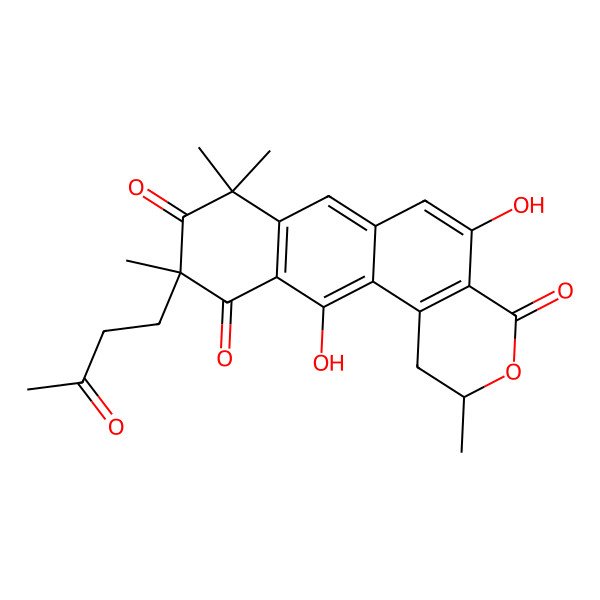 2D Structure of (2S,10R)-5,12-dihydroxy-2,8,8,10-tetramethyl-10-(3-oxobutyl)-1,2-dihydronaphtho[7,6-f]isochromene-4,9,11-trione