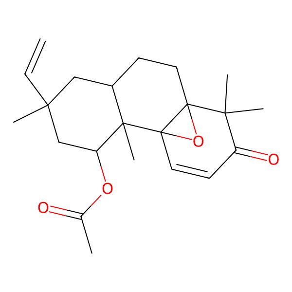 2D Structure of [(1R,2S,3S,5R,10R)-5-ethenyl-2,5,11,11-tetramethyl-12-oxo-15-oxatetracyclo[8.4.1.01,10.02,7]pentadec-13-en-3-yl] acetate