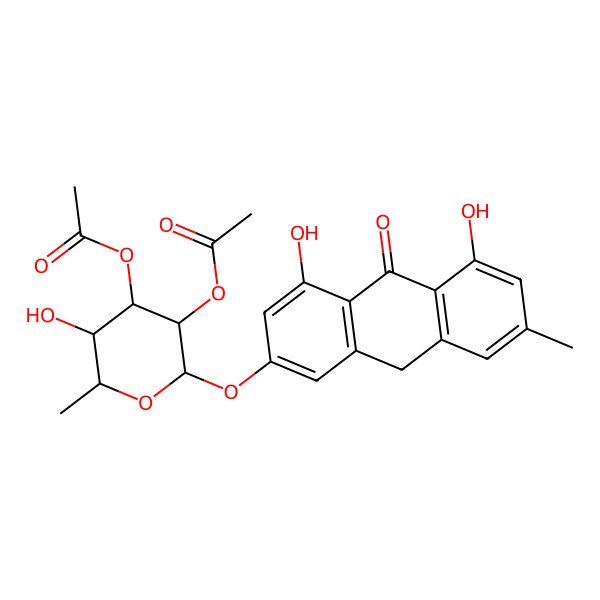 2D Structure of [3-acetyloxy-2-[(4,5-dihydroxy-7-methyl-10-oxo-9H-anthracen-2-yl)oxy]-5-hydroxy-6-methyloxan-4-yl] acetate