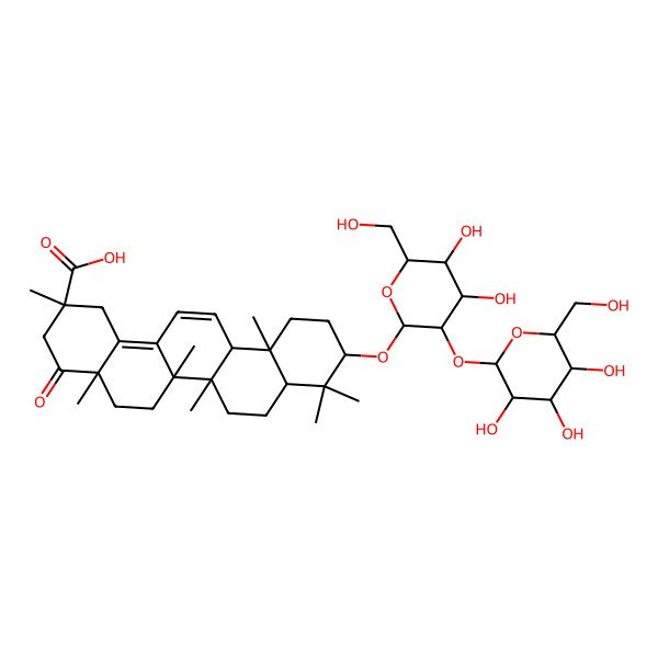 2D Structure of (2S,4aR,6aR,6aS,6bR,8aR,10S,12aS)-10-[(2R,3R,4S,5S,6R)-4,5-dihydroxy-6-(hydroxymethyl)-3-[(2S,3R,4S,5S,6R)-3,4,5-trihydroxy-6-(hydroxymethyl)oxan-2-yl]oxyoxan-2-yl]oxy-2,4a,6a,6b,9,9,12a-heptamethyl-4-oxo-3,5,6,6a,7,8,8a,10,11,12-decahydro-1H-picene-2-carboxylic acid