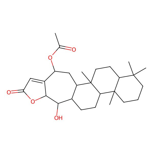 2D Structure of (10-Hydroxy-1,15,19,19-tetramethyl-7-oxo-8-oxapentacyclo[12.8.0.02,11.05,9.015,20]docos-5-en-4-yl) acetate