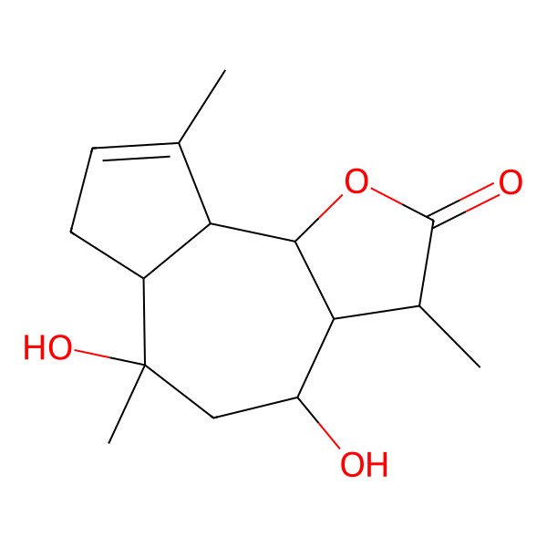2D Structure of (3S,3aS,4S,6R,6aR,9aR,9bR)-4,6-dihydroxy-3,6,9-trimethyl-3,3a,4,5,6a,7,9a,9b-octahydroazuleno[4,5-b]furan-2-one