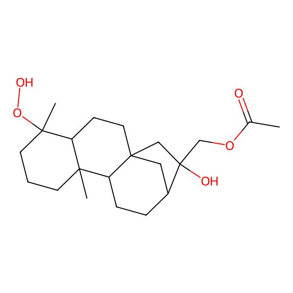 2D Structure of [(1S,4S,5S,9S,10S,13R,14S)-5-hydroperoxy-14-hydroxy-5,9-dimethyl-14-tetracyclo[11.2.1.01,10.04,9]hexadecanyl]methyl acetate