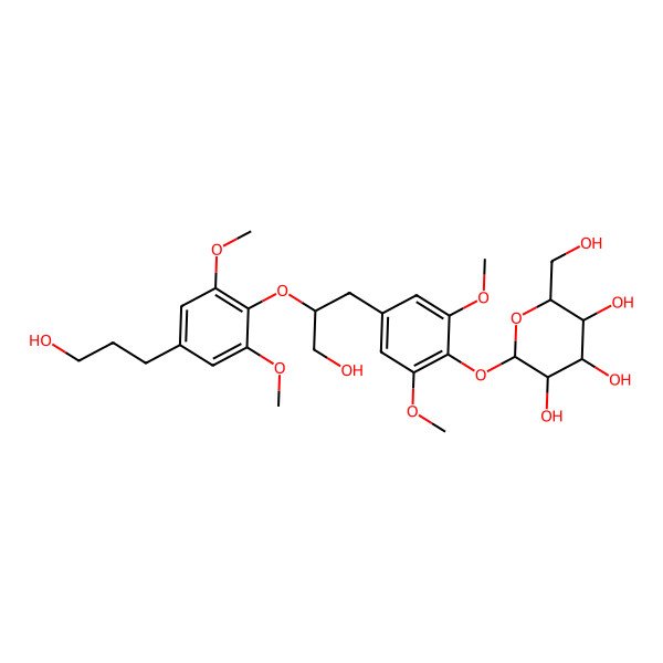 2D Structure of (2S,3R,4S,5S,6R)-2-[4-[(2S)-3-hydroxy-2-[4-(3-hydroxypropyl)-2,6-dimethoxyphenoxy]propyl]-2,6-dimethoxyphenoxy]-6-(hydroxymethyl)oxane-3,4,5-triol