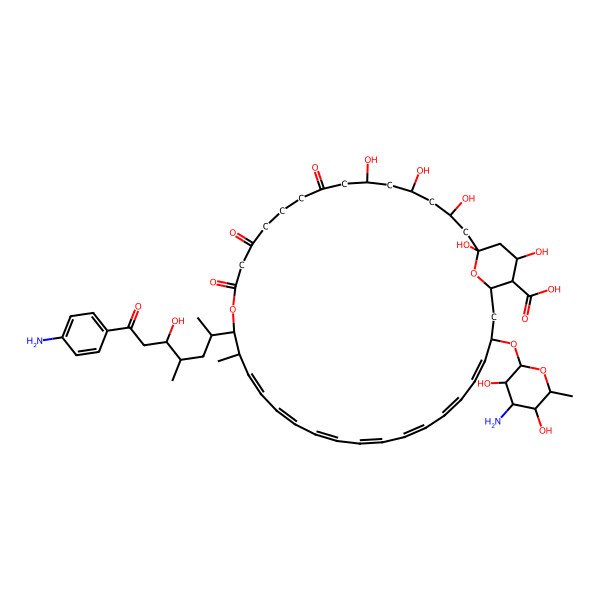 2D Structure of (19Z,21Z,23Z,25Z,27Z,29Z,31Z)-33-[(3S,4S,5S,6R)-4-amino-3,5-dihydroxy-6-methyloxan-2-yl]oxy-17-[7-(4-aminophenyl)-5-hydroxy-4-methyl-7-oxoheptan-2-yl]-1,3,5,7,37-pentahydroxy-18-methyl-9,13,15-trioxo-16,39-dioxabicyclo[33.3.1]nonatriaconta-19,21,23,25,27,29,31-heptaene-36-carboxylic acid