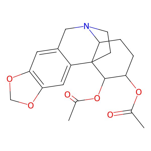 2D Structure of (17-Acetyloxy-5,7-dioxa-12-azapentacyclo[10.5.2.01,13.02,10.04,8]nonadeca-2,4(8),9-trien-16-yl) acetate