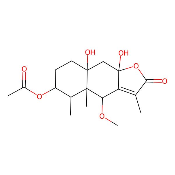 2D Structure of (8a,9a-Dihydroxy-4-methoxy-3,4a,5-trimethyl-2-oxo-4,5,6,7,8,9-hexahydrobenzo[f][1]benzofuran-6-yl) acetate