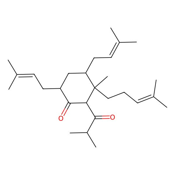 2D Structure of (2R,3R,4S,6R)-3-methyl-4,6-bis(3-methylbut-2-enyl)-3-(4-methylpent-3-enyl)-2-(2-methylpropanoyl)cyclohexan-1-one