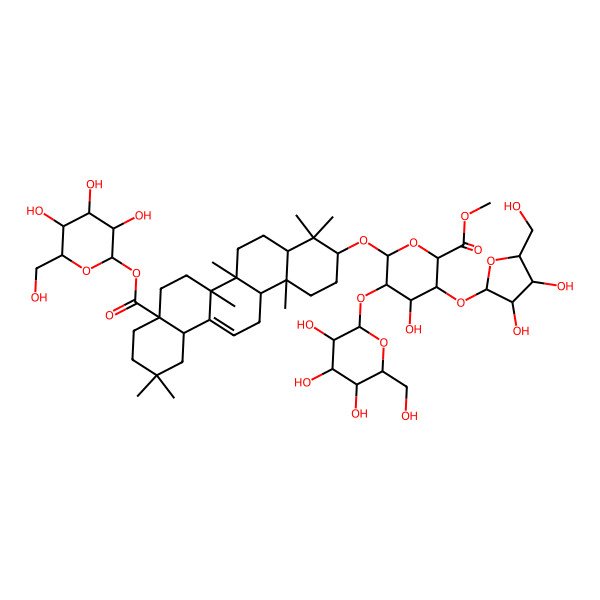 2D Structure of Methyl 6-[[4,4,6a,6b,11,11,14b-heptamethyl-8a-[3,4,5-trihydroxy-6-(hydroxymethyl)oxan-2-yl]oxycarbonyl-1,2,3,4a,5,6,7,8,9,10,12,12a,14,14a-tetradecahydropicen-3-yl]oxy]-3-[3,4-dihydroxy-5-(hydroxymethyl)oxolan-2-yl]oxy-4-hydroxy-5-[3,4,5-trihydroxy-6-(hydroxymethyl)oxan-2-yl]oxyoxane-2-carboxylate