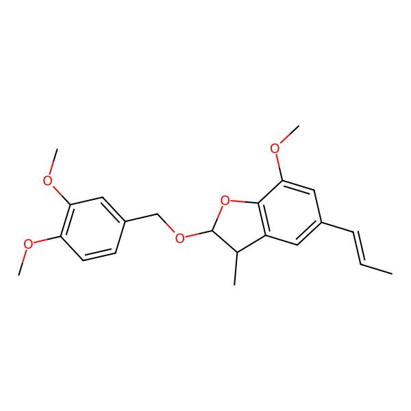 2D Structure of (2R,3R)-2-[(3,4-dimethoxyphenyl)methoxy]-7-methoxy-3-methyl-5-[(E)-prop-1-enyl]-2,3-dihydro-1-benzofuran