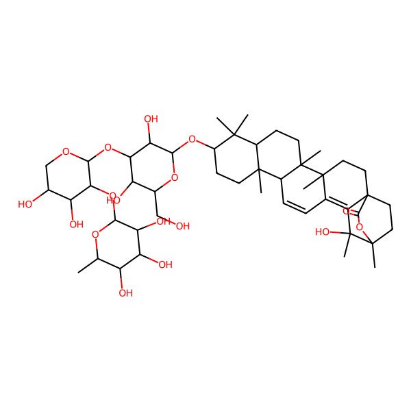 2D Structure of (1R,4S,5R,8R,10S,13S,14R,19S,20S)-10-[(2R,3R,4S,5R,6R)-4-[(2S,3R,4S,5S)-4,5-dihydroxy-3-[(2S,3R,4R,5R,6S)-3,4,5-trihydroxy-6-methyloxan-2-yl]oxyoxan-2-yl]oxy-3,5-dihydroxy-6-(hydroxymethyl)oxan-2-yl]oxy-19-hydroxy-4,5,9,9,13,19,20-heptamethyl-21-oxahexacyclo[18.2.2.01,18.04,17.05,14.08,13]tetracosa-15,17-dien-22-one