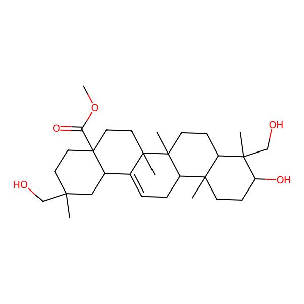 2D Structure of Methyl 10-hydroxy-2,9-bis(hydroxymethyl)-2,6a,6b,9,12a-pentamethyl-1,3,4,5,6,6a,7,8,8a,10,11,12,13,14b-tetradecahydropicene-4a-carboxylate 2D Structure of Methyl 10-hydroxy-2,9-bis(hydroxymethyl)-2,6a,6b,9,12a-pentamethyl-1,3,4,5,6,6a,7,8,8a,10,11,12,13,14b-tetradecahydropicene-4a-carboxylate