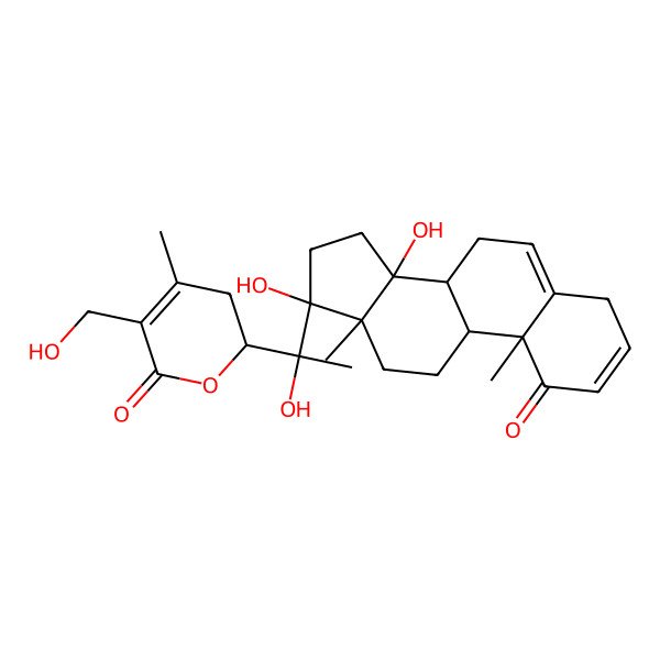 2D Structure of 2-[1-(14,17-Dihydroxy-10,13-dimethyl-1-oxo-4,7,8,9,11,12,15,16-octahydrocyclopenta[a]phenanthren-17-yl)-1-hydroxyethyl]-5-(hydroxymethyl)-4-methyl-2,3-dihydropyran-6-one