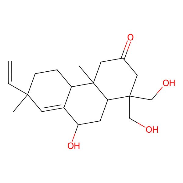 2D Structure of 7-Ethenyl-9-hydroxy-1,1-bis(hydroxymethyl)-4a,7-dimethyl-2,4,4b,5,6,9,10,10a-octahydrophenanthren-3-one
